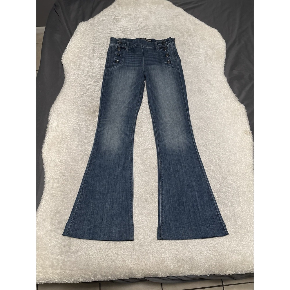 Express Size 2R Bell Bottom Flare Jeans Womens Blue Mid Rise Stretch Denim 28x30